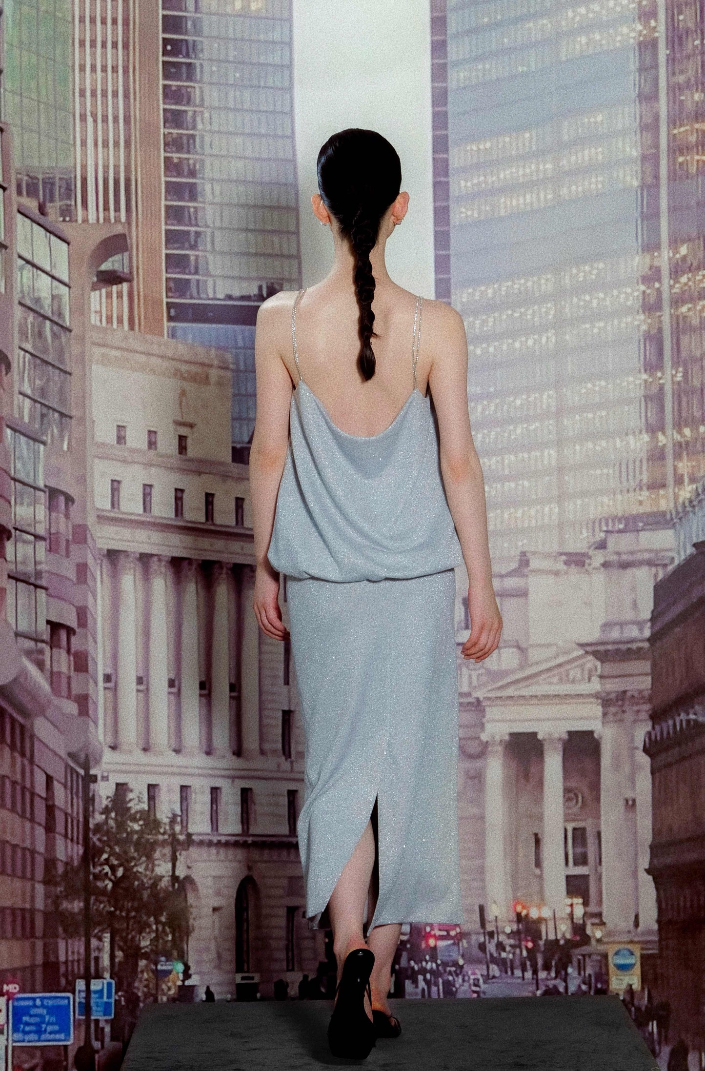 Rhinestone Blue Silver Camisole and Skirt Set