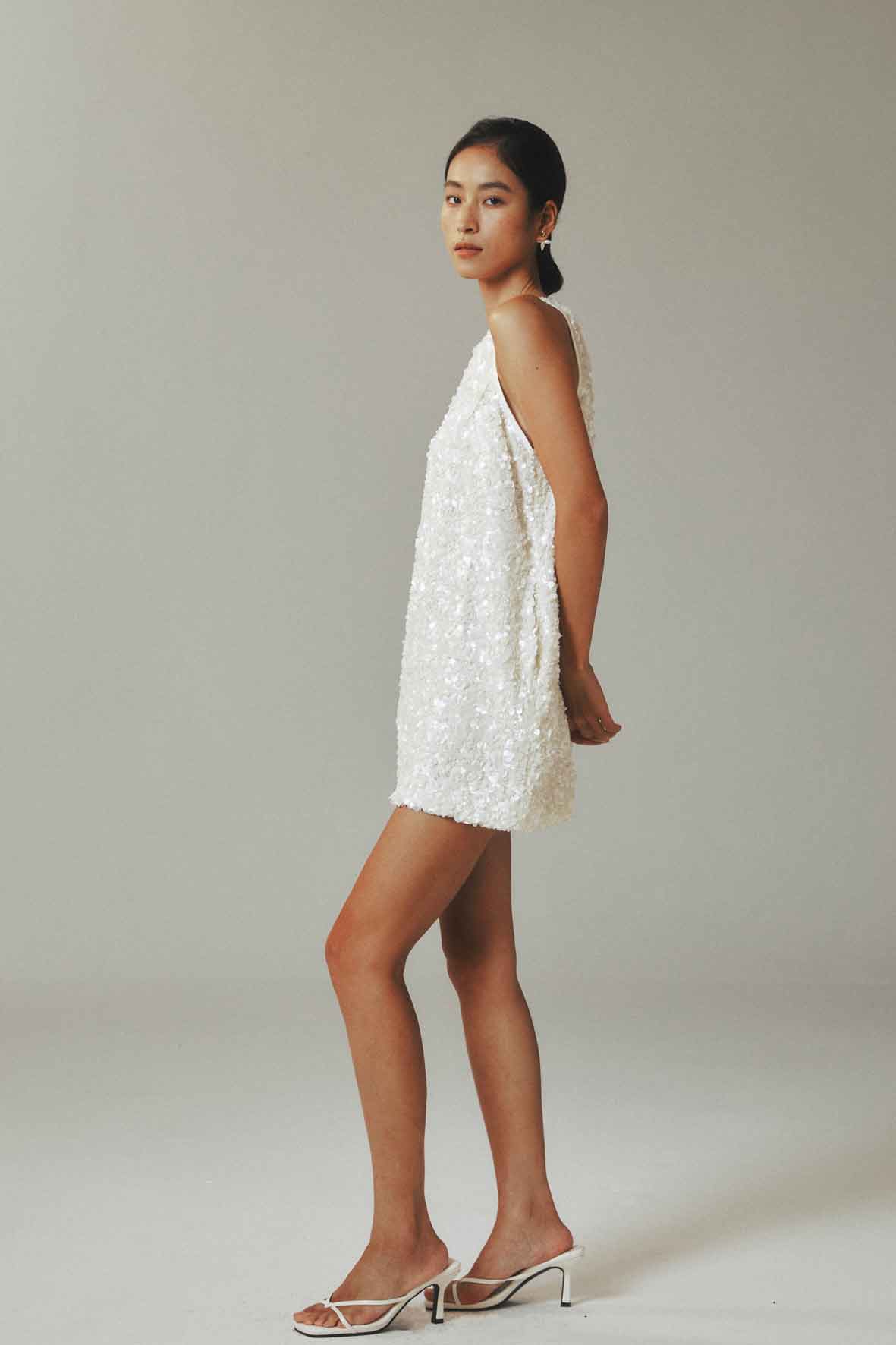 White Star Sequin Straight Tank Dress