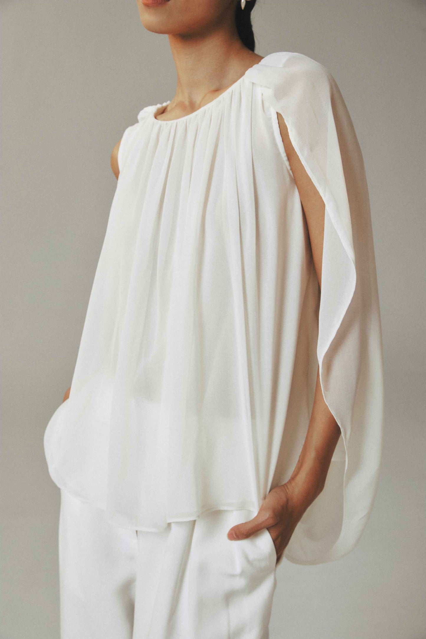 White Wide-Leg Pressed Pleat Trousers