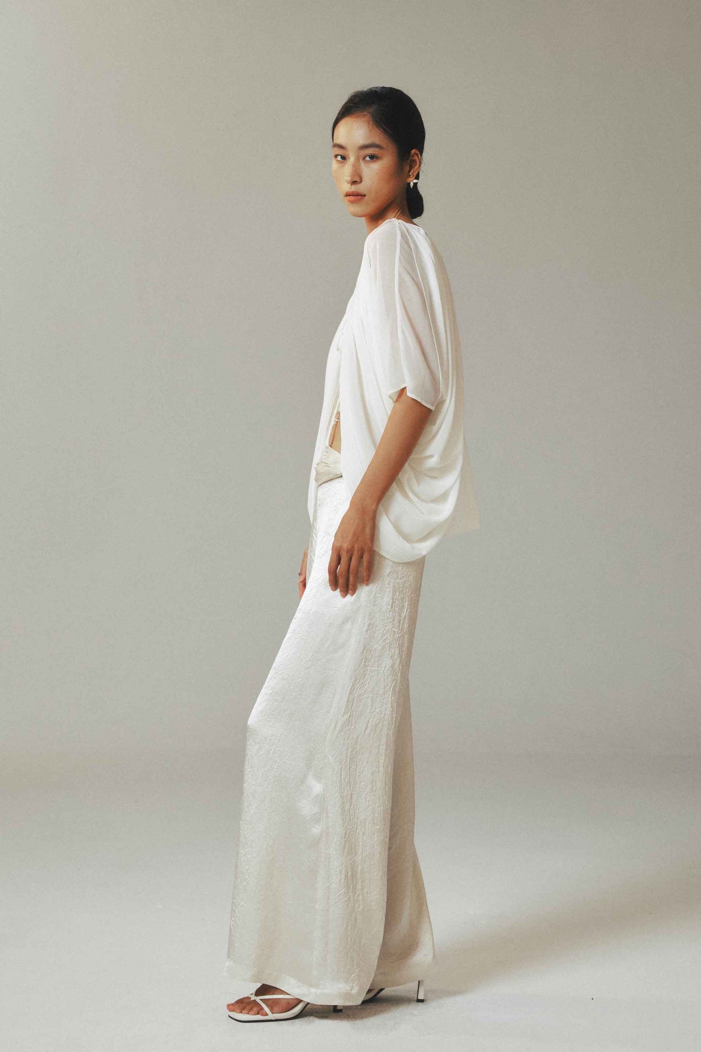 Water Drop Bead Tie Top with Half Sleeves