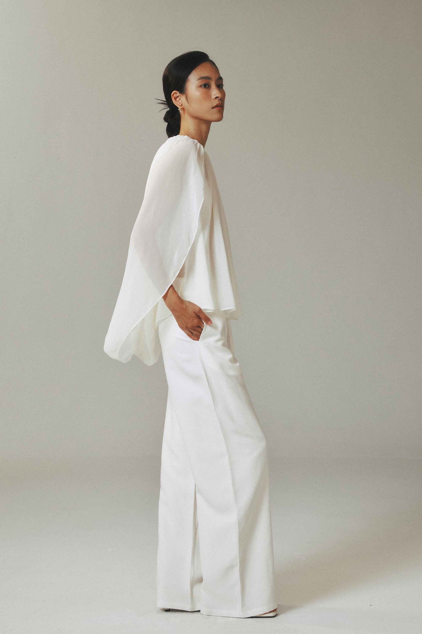 White Wide-Leg Pressed Pleat Trousers