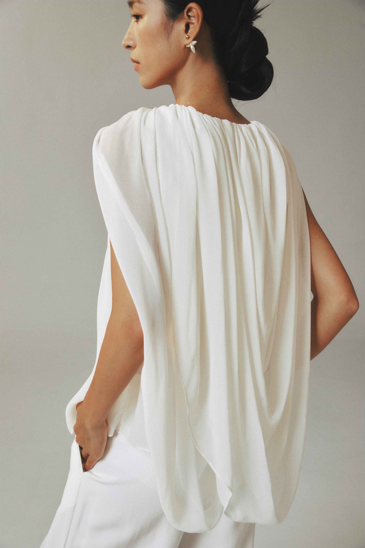 White Wide-Leg Pressed Pleat Trousers