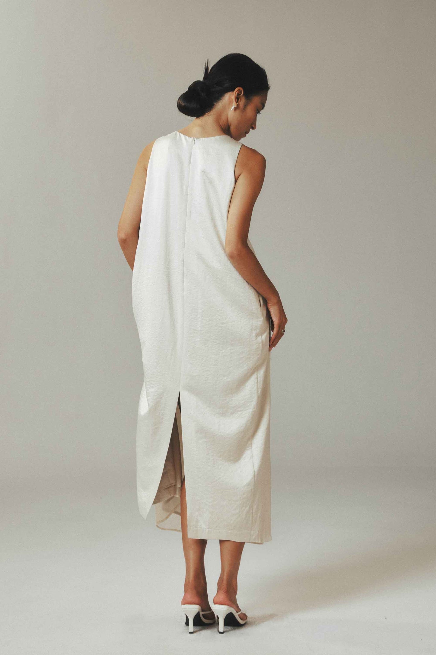 Sand Tone Cocoon Velvet Tencel Maxi Dress