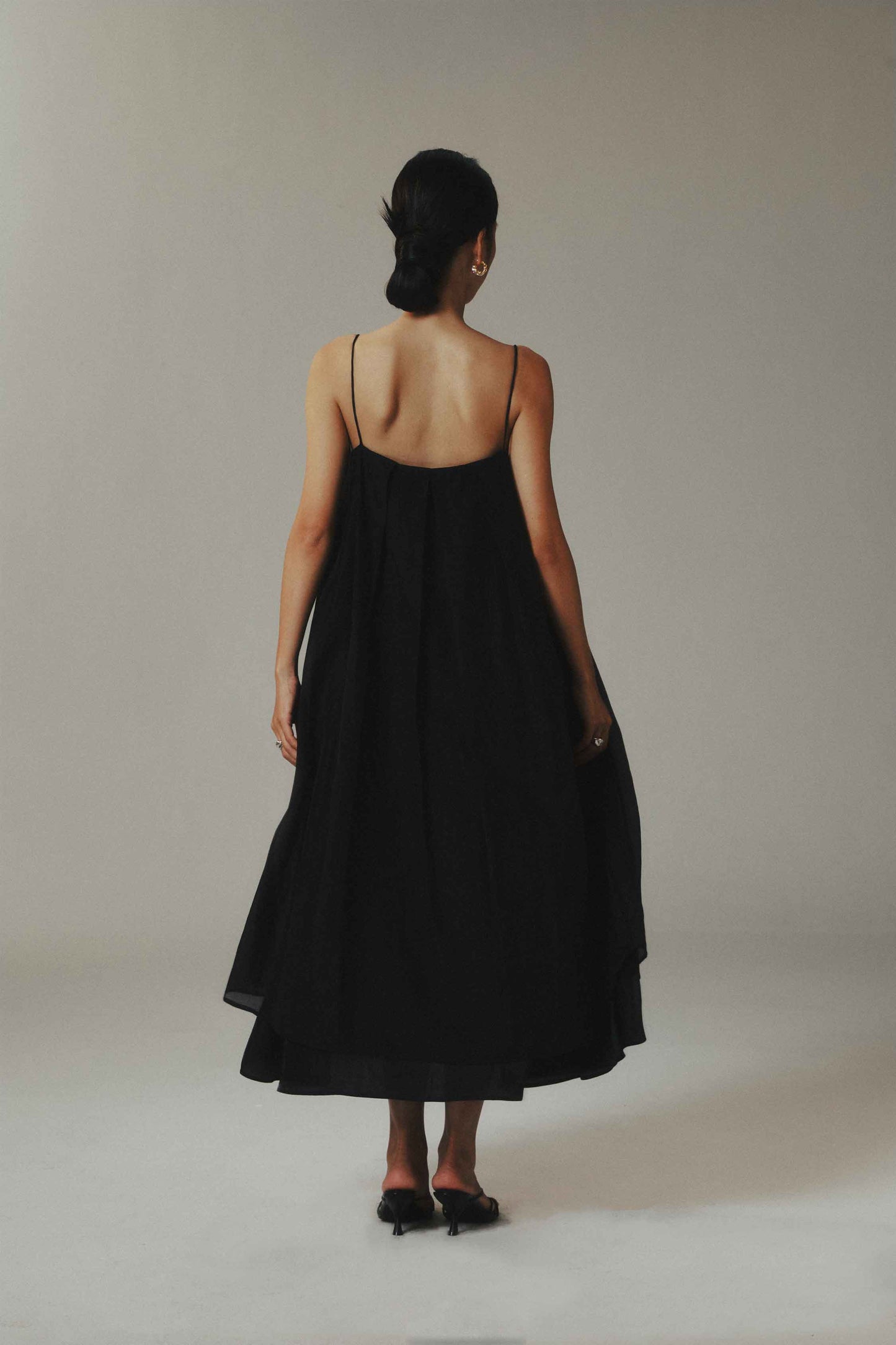 Black Tencel Tulle Spaghetti Strap Overlay Maxi Dress