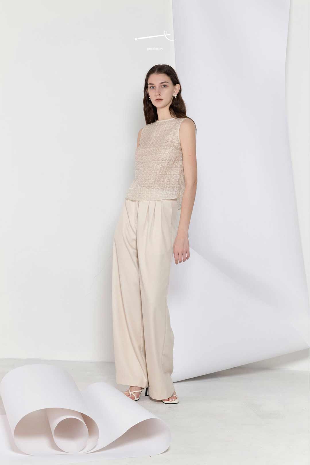 Beige Multi-Layer Silk Texture Tank Top