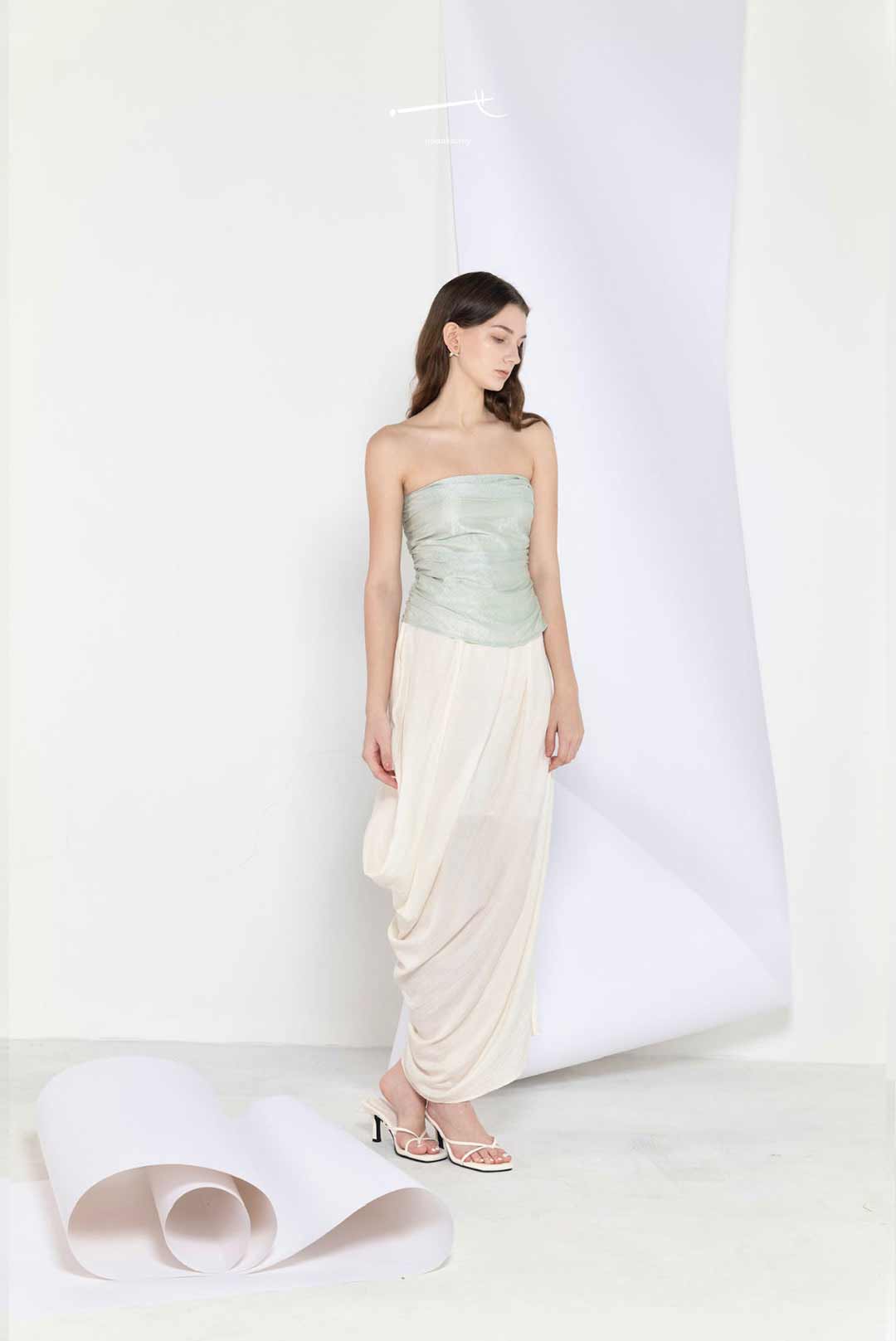Beige Half-Body Draped Pleated Skirt
