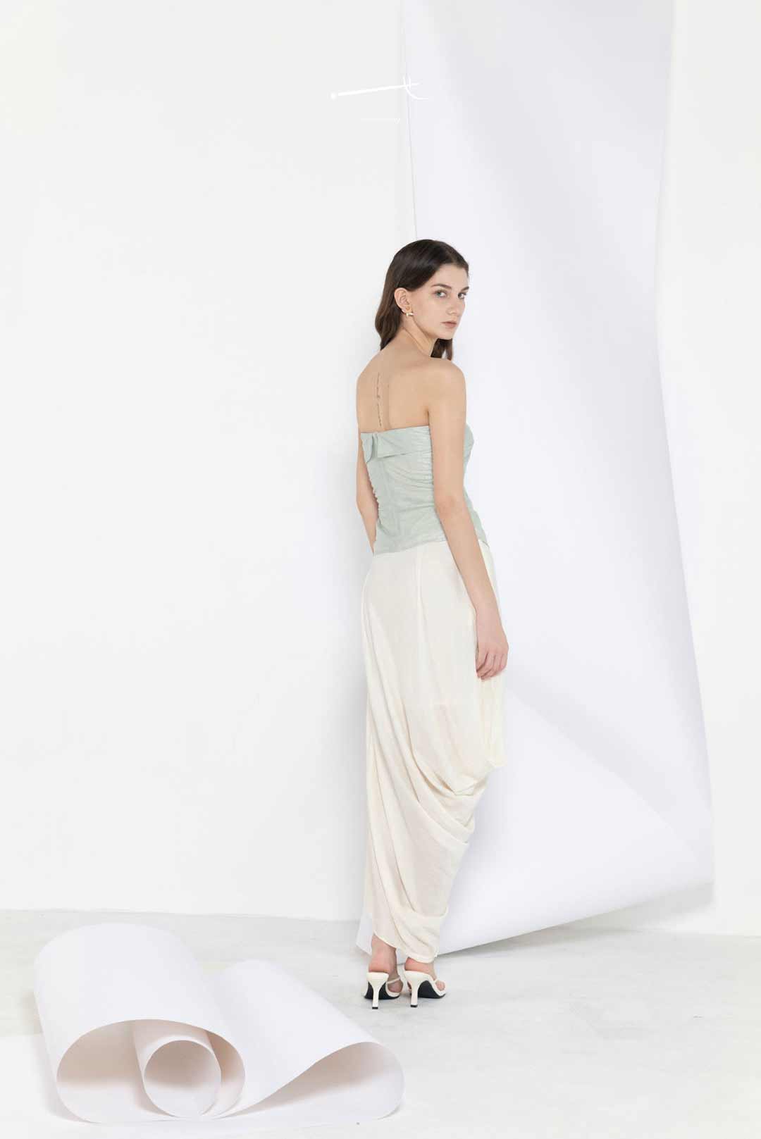 Beige Half-Body Draped Pleated Skirt