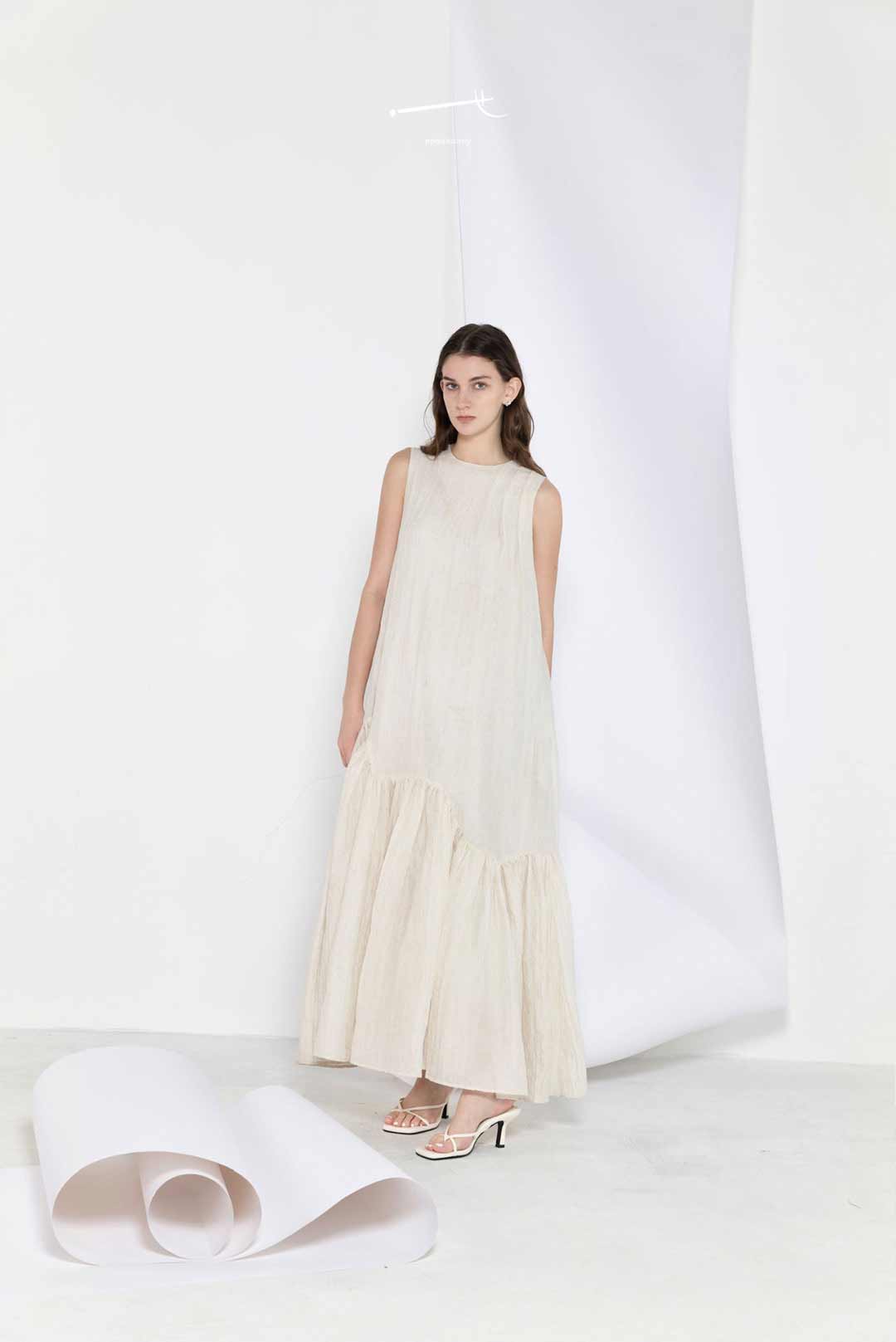 Beige Lightweight Big-Hem Long Dress