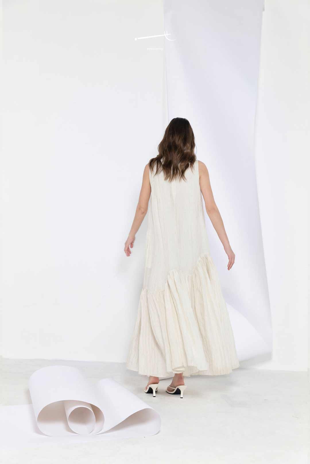 Beige Lightweight Big-Hem Long Dress