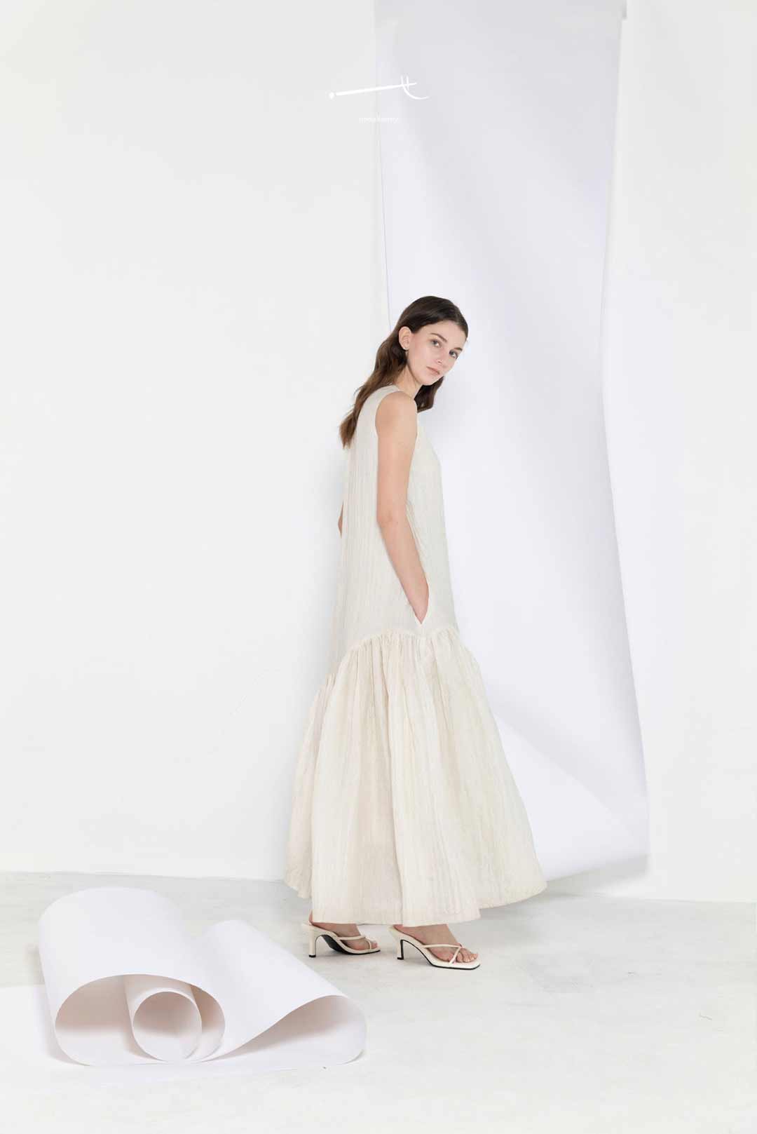 Beige Lightweight Big-Hem Long Dress