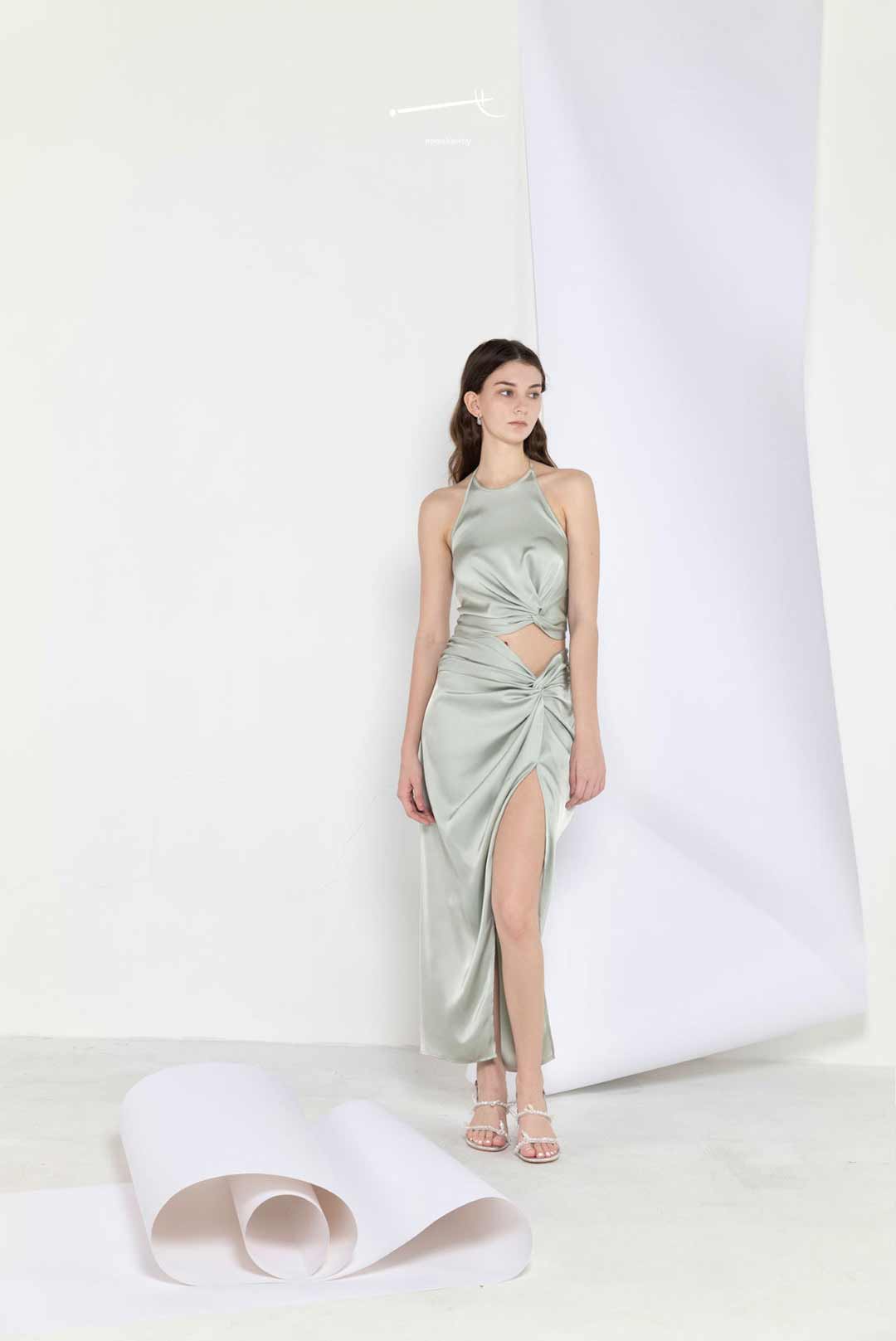 Pastel Green Ice Silk knoted Halter Top