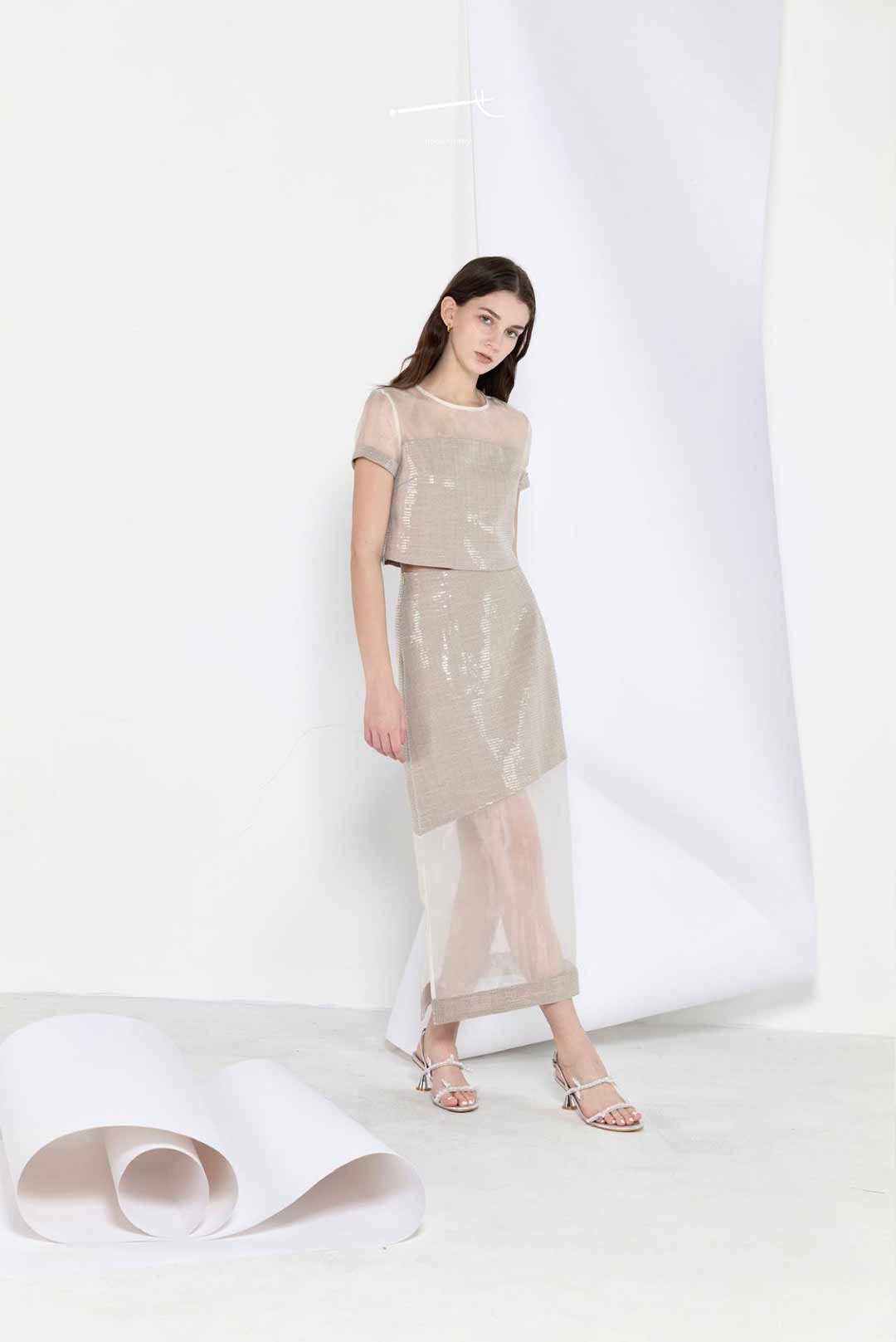 Tulle Overlay Sequin Mesh A-line Skirt Set