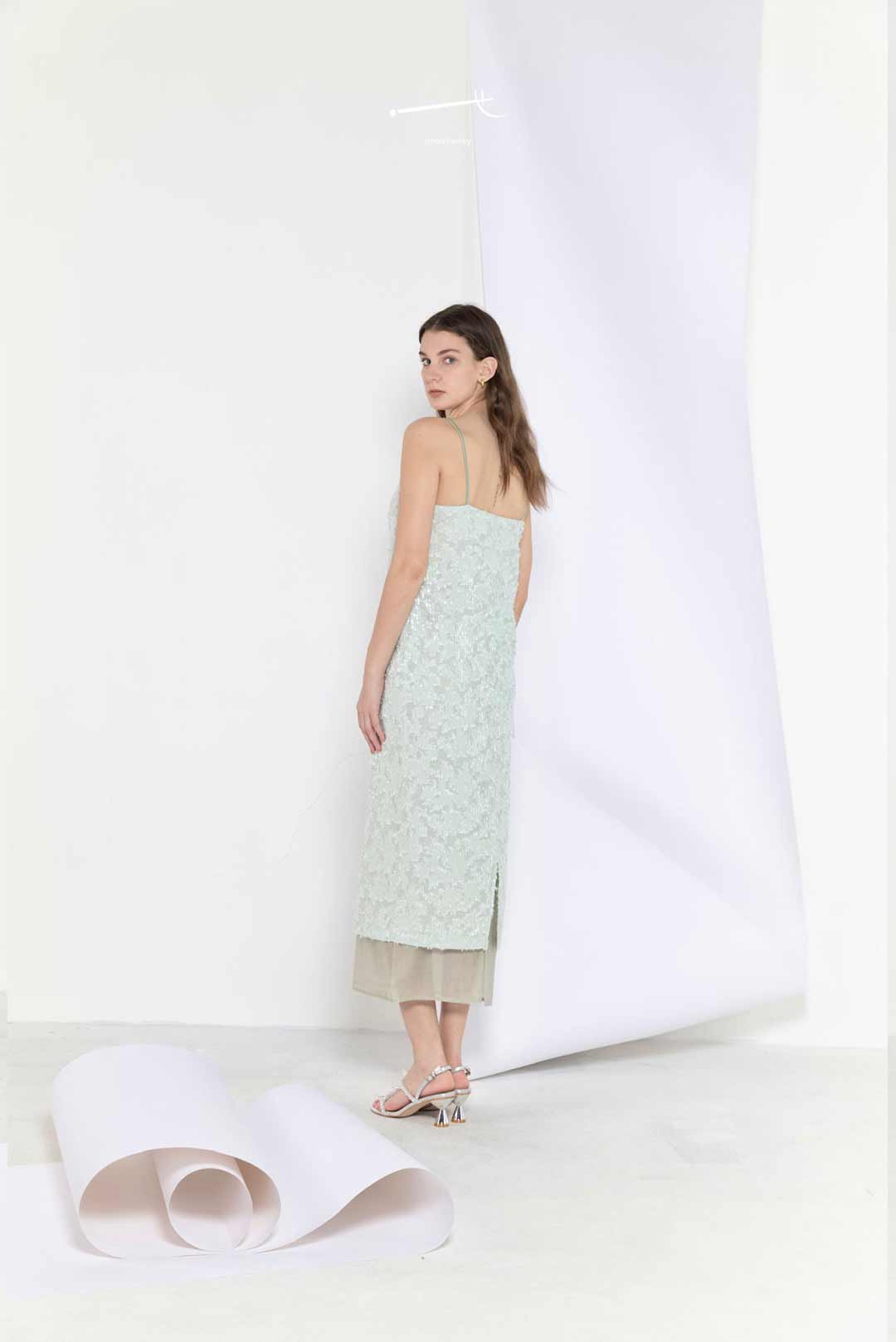 Glitter Jacquard Silk Skirt with Sheer Hem