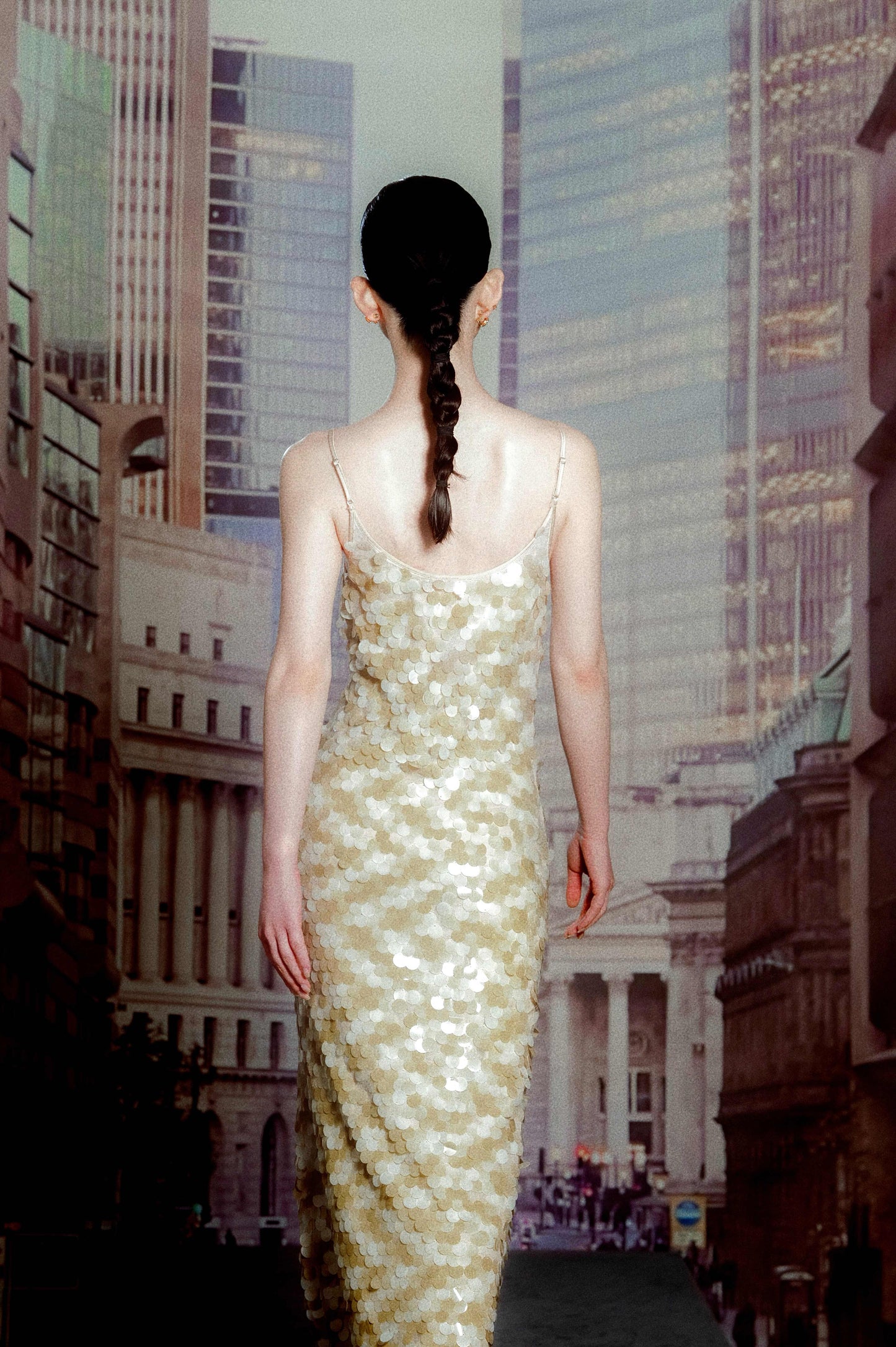 Beige Almond Sequin Halter Maxi Dress