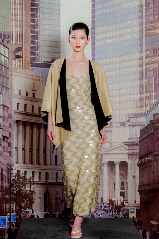 Reversible Eco-friendly Leather Shawl in Copper & Apricot