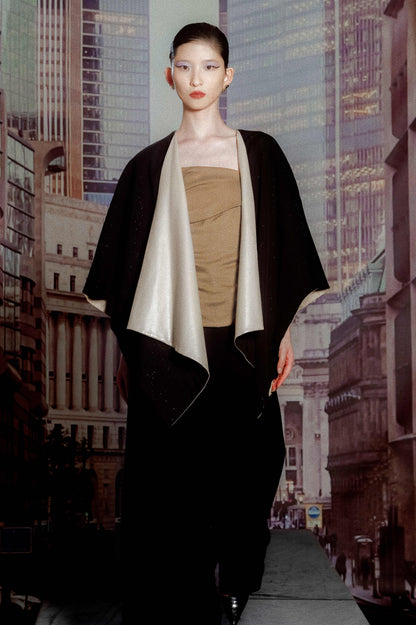 Reversible Eco-friendly Leather Shawl in Copper & Apricot