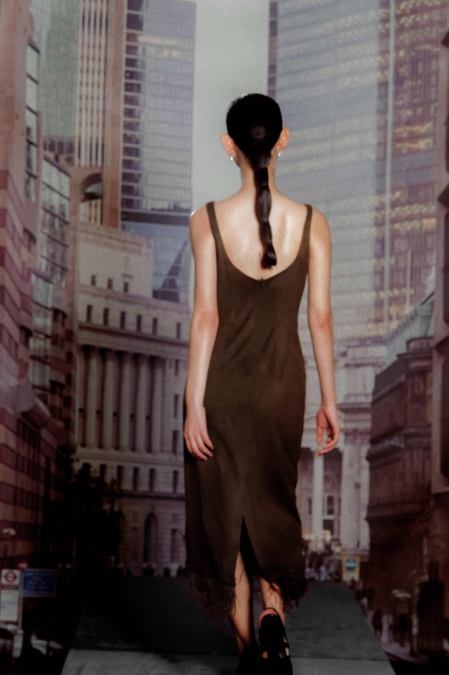 Ostrich Suede Slim-Fit Midi Dress