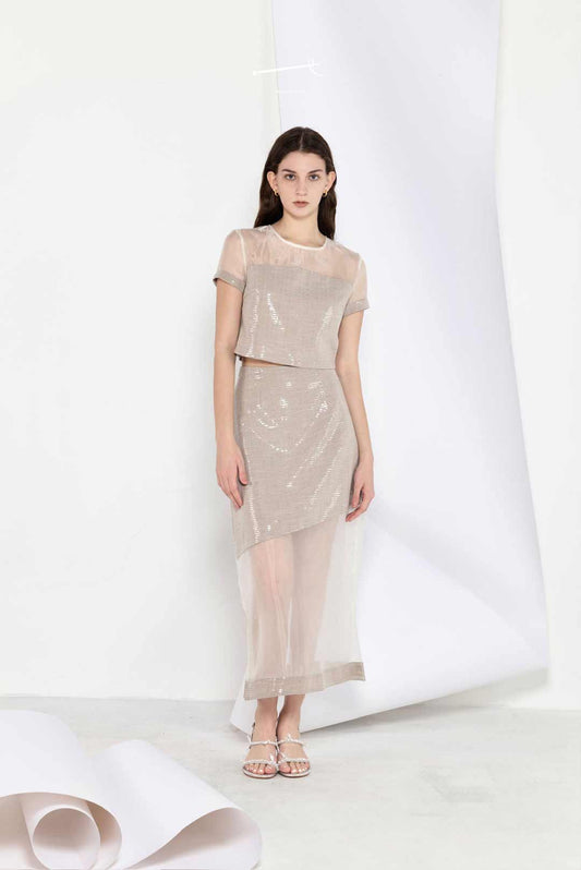 Tulle Overlay Sequin Mesh A-line Skirt Set