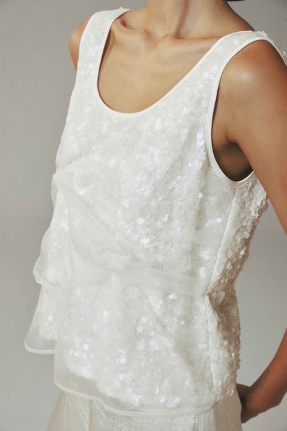 Elegant White Sleeveless Sequin Tank Top