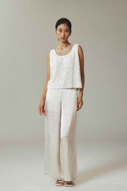 Elegant White Sleeveless Sequin Tank Top