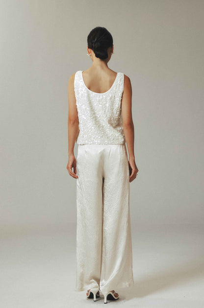 Elegant White Sleeveless Sequin Tank Top