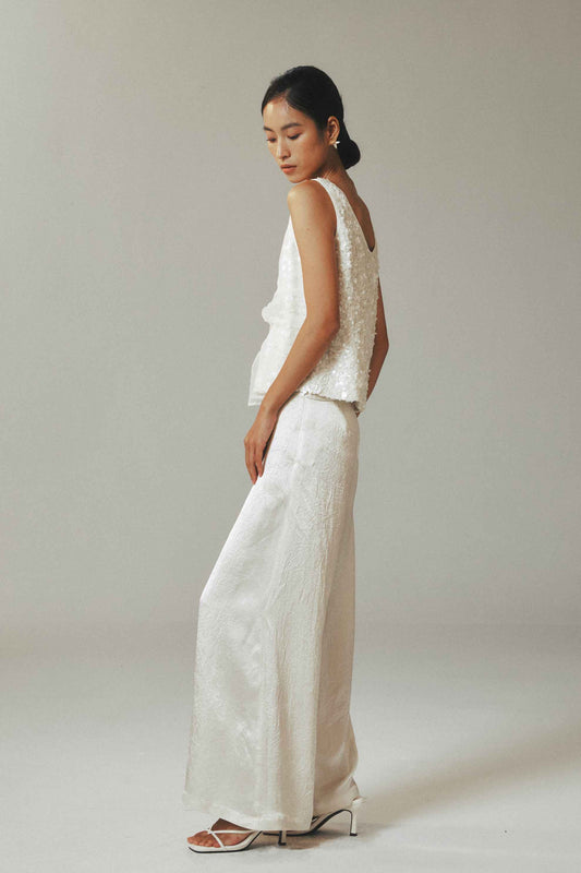 Elegant White Acetate Waistband Trousers