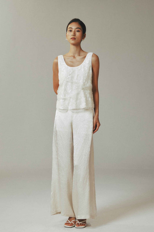 Elegant White Sleeveless Sequin Tank Top