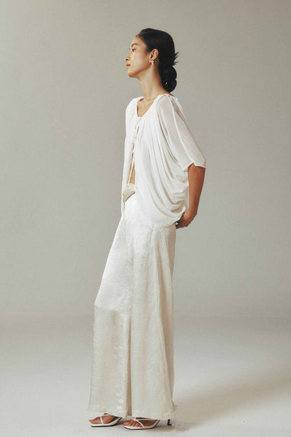 Water Drop Bead Tie Top with Half Sleeves