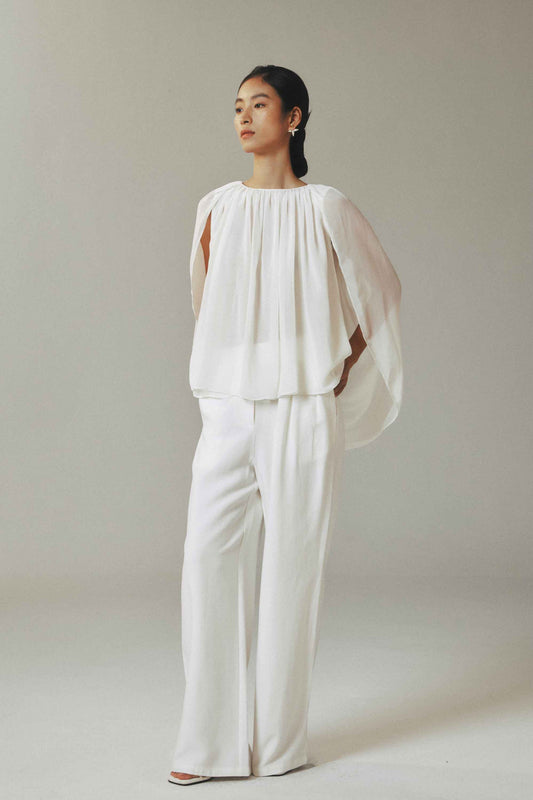 White Reversible Tulle Drape Top