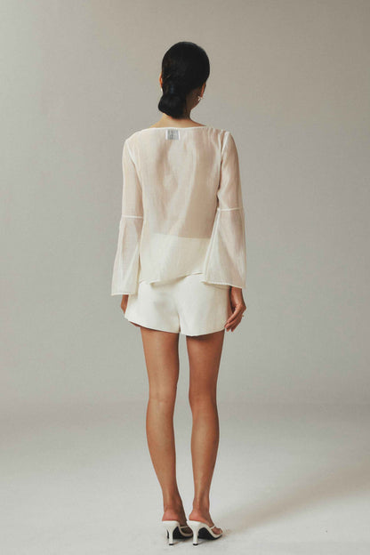 Lightweight Beige Tencel Long Sleeve Top