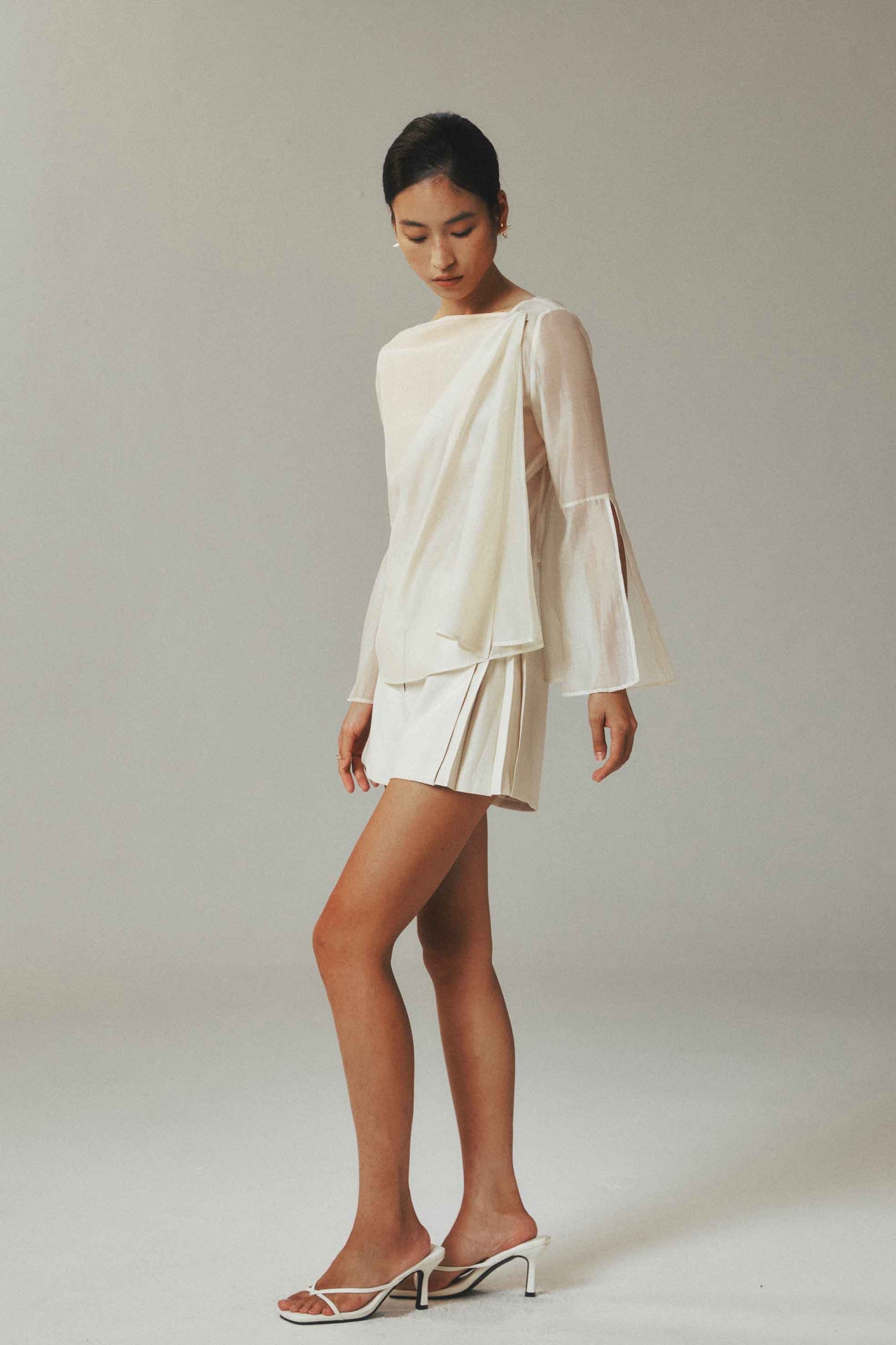 Lightweight Beige Tencel Long Sleeve Top