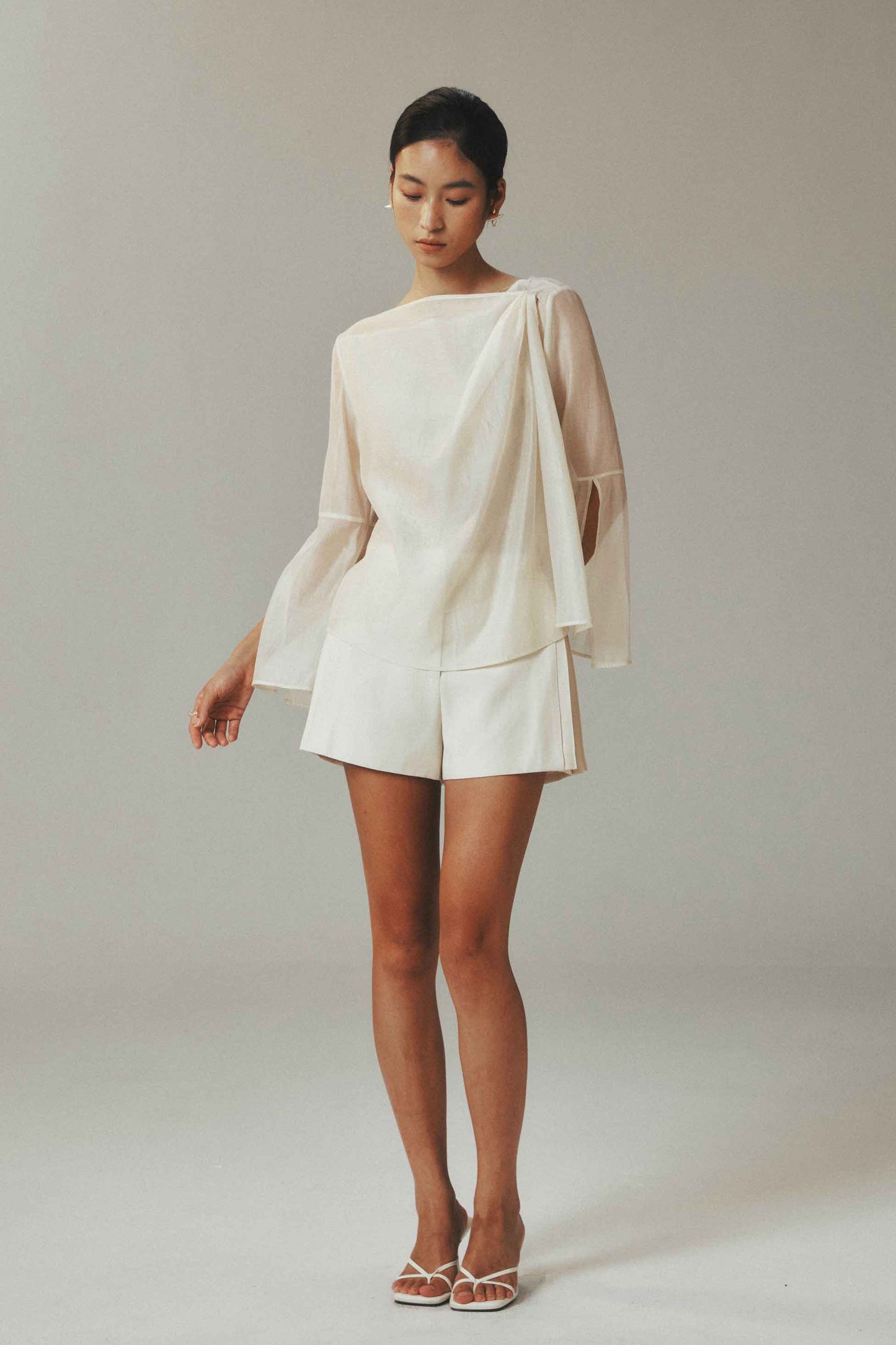 Lightweight Beige Tencel Long Sleeve Top