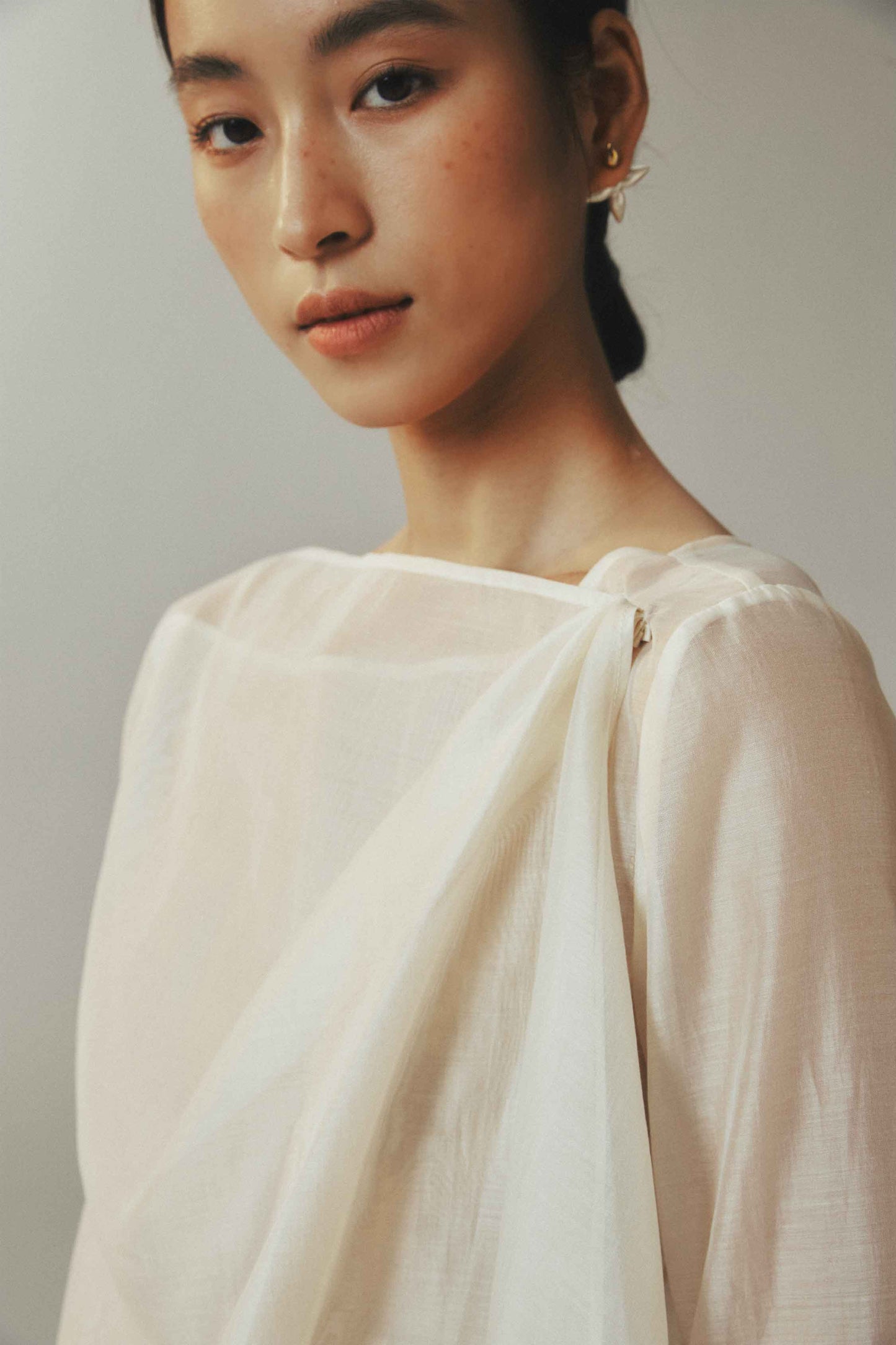 Lightweight Beige Tencel Long Sleeve Top