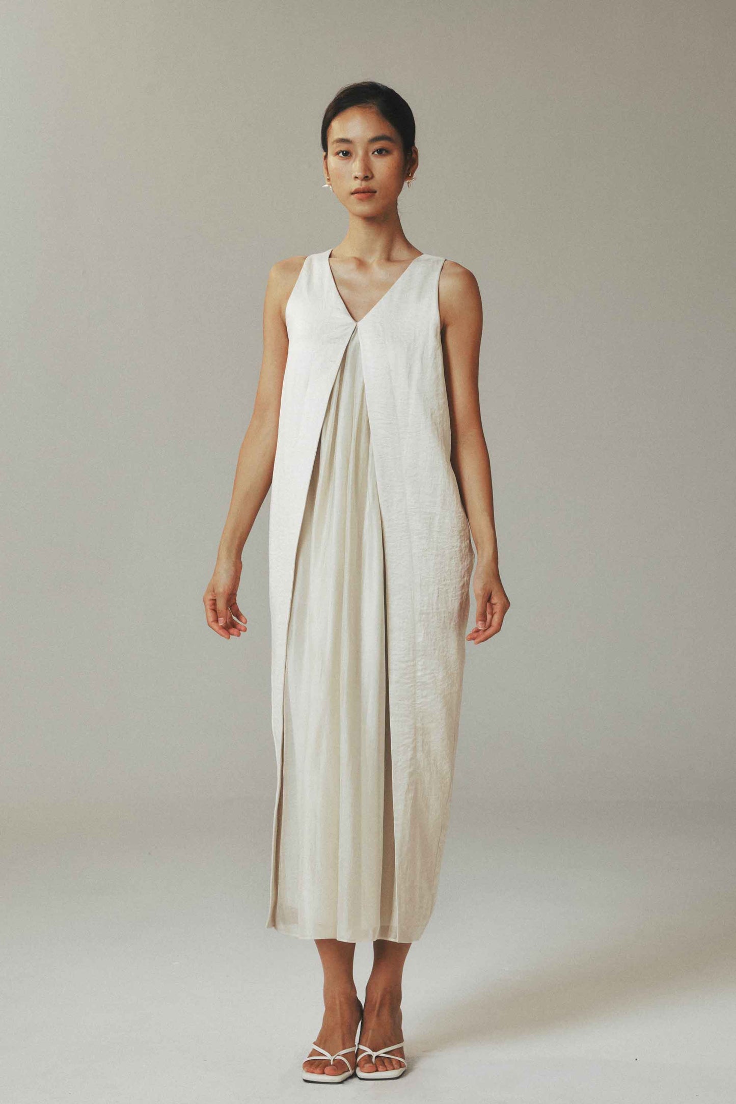 Sand Tone Cocoon Velvet Tencel Maxi Dress