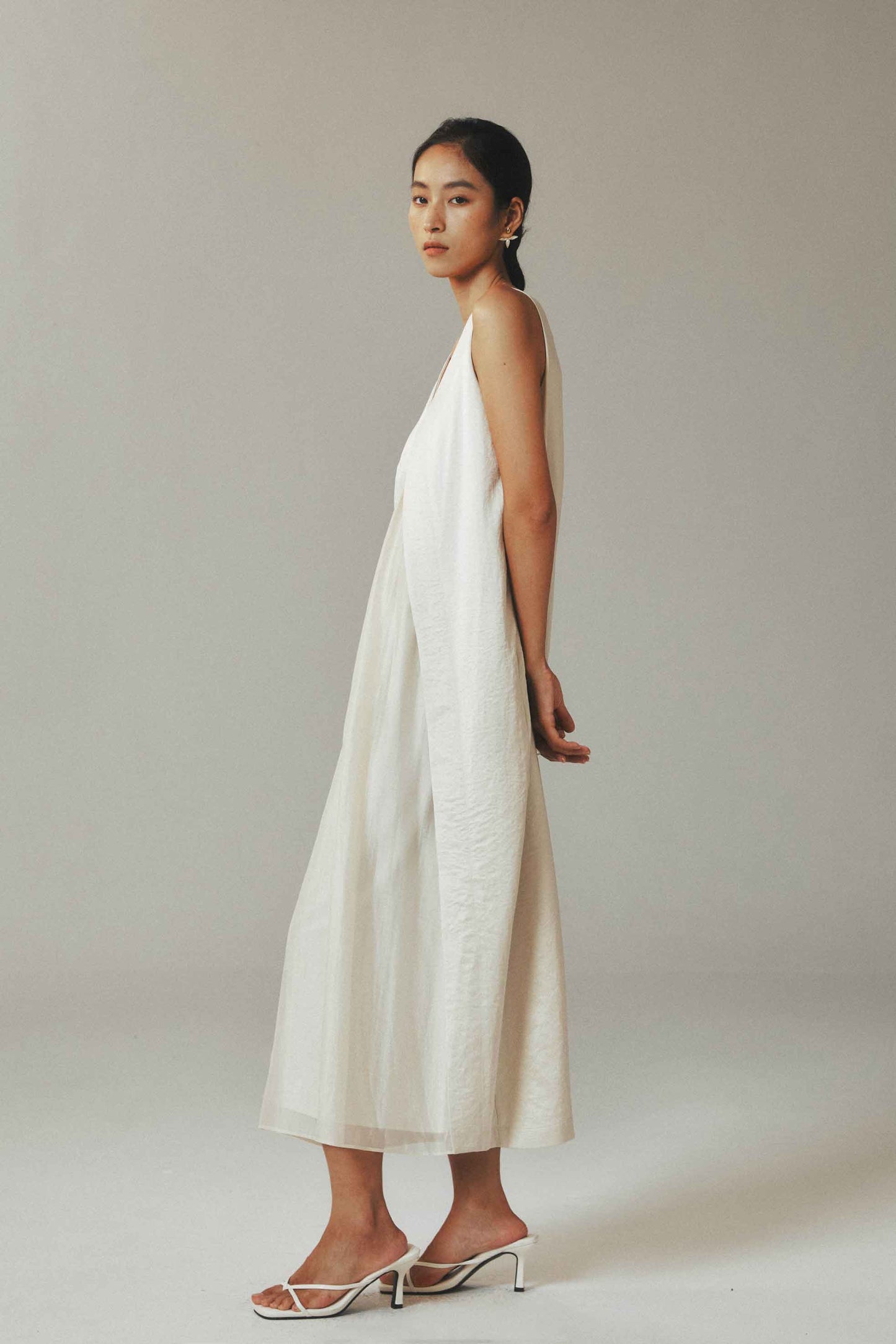Sand Tone Cocoon Velvet Tencel Maxi Dress