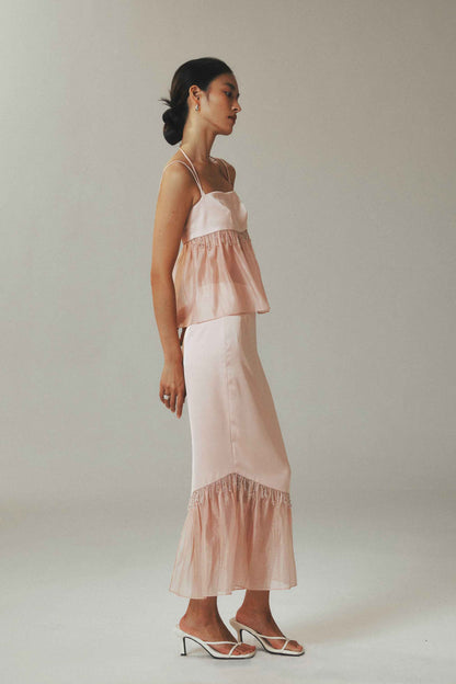 Beaded Teardrop Pink Satin Tencel Blouse