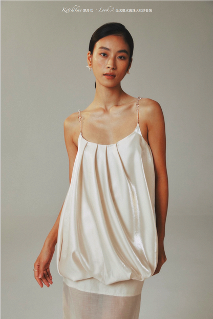 Gold Satin Beaded Teardrop Blouse