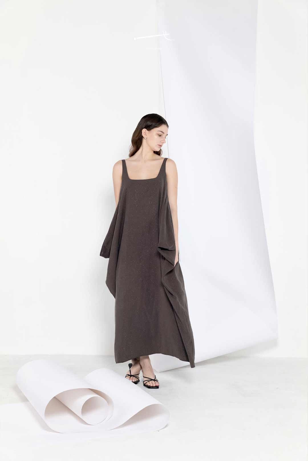 Grey Linen Tencel Sleeveless Maxi Dress