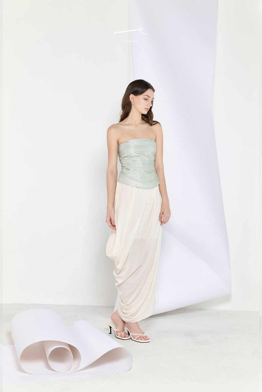Beige Half-Body Draped Pleated Skirt