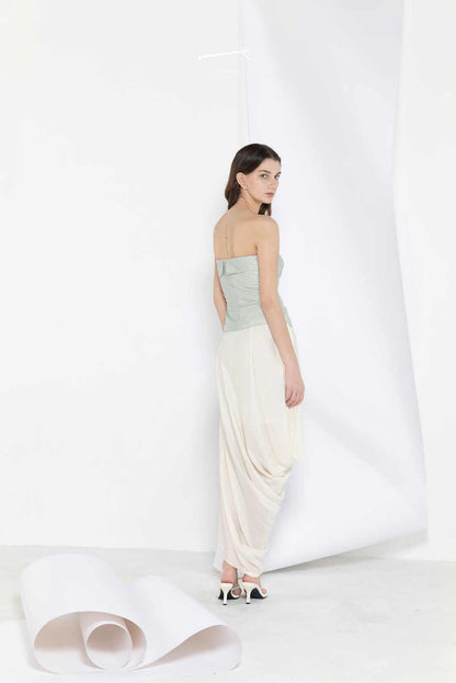 Beige Half-Body Draped Pleated Skirt