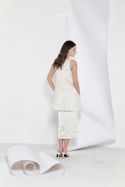 Beige Sequin Jacquard A-Line Skirt Top