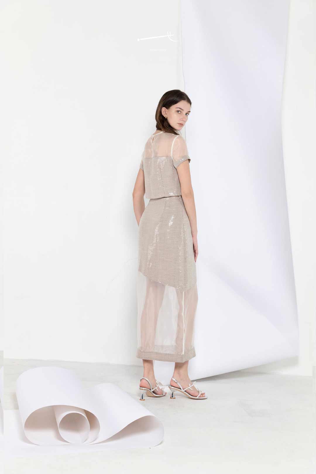 Tulle Overlay Sequin Mesh A-line Skirt Set