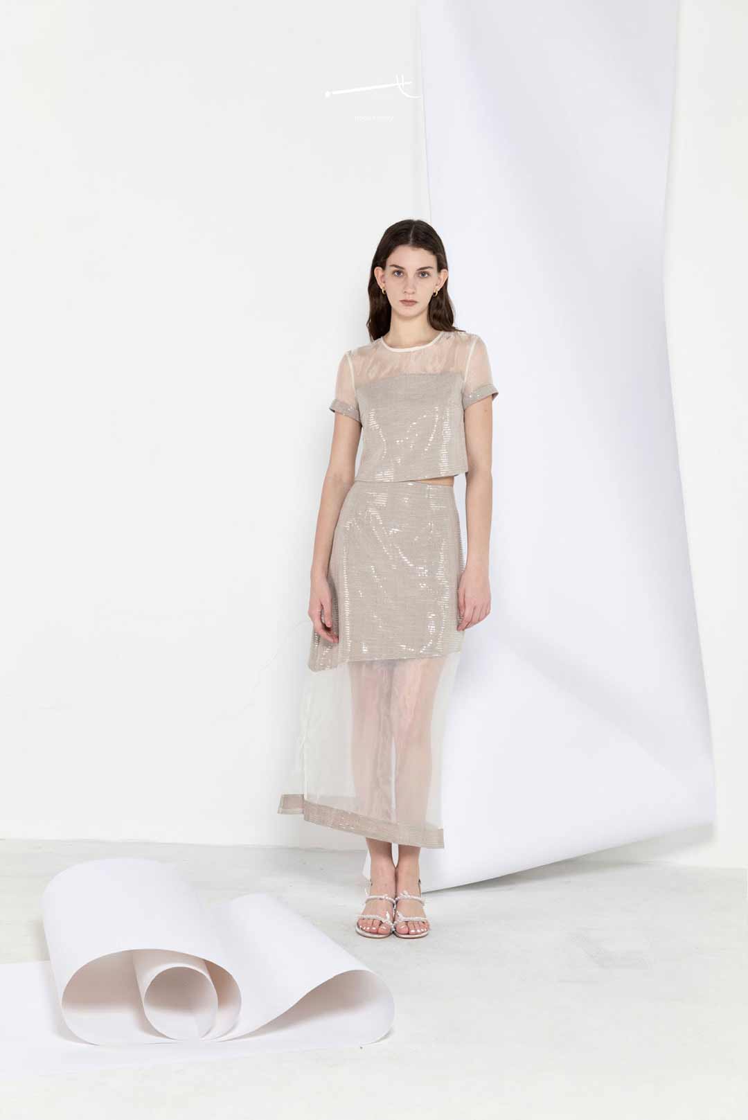 Tulle Overlay Sequin Mesh A-line Skirt Set