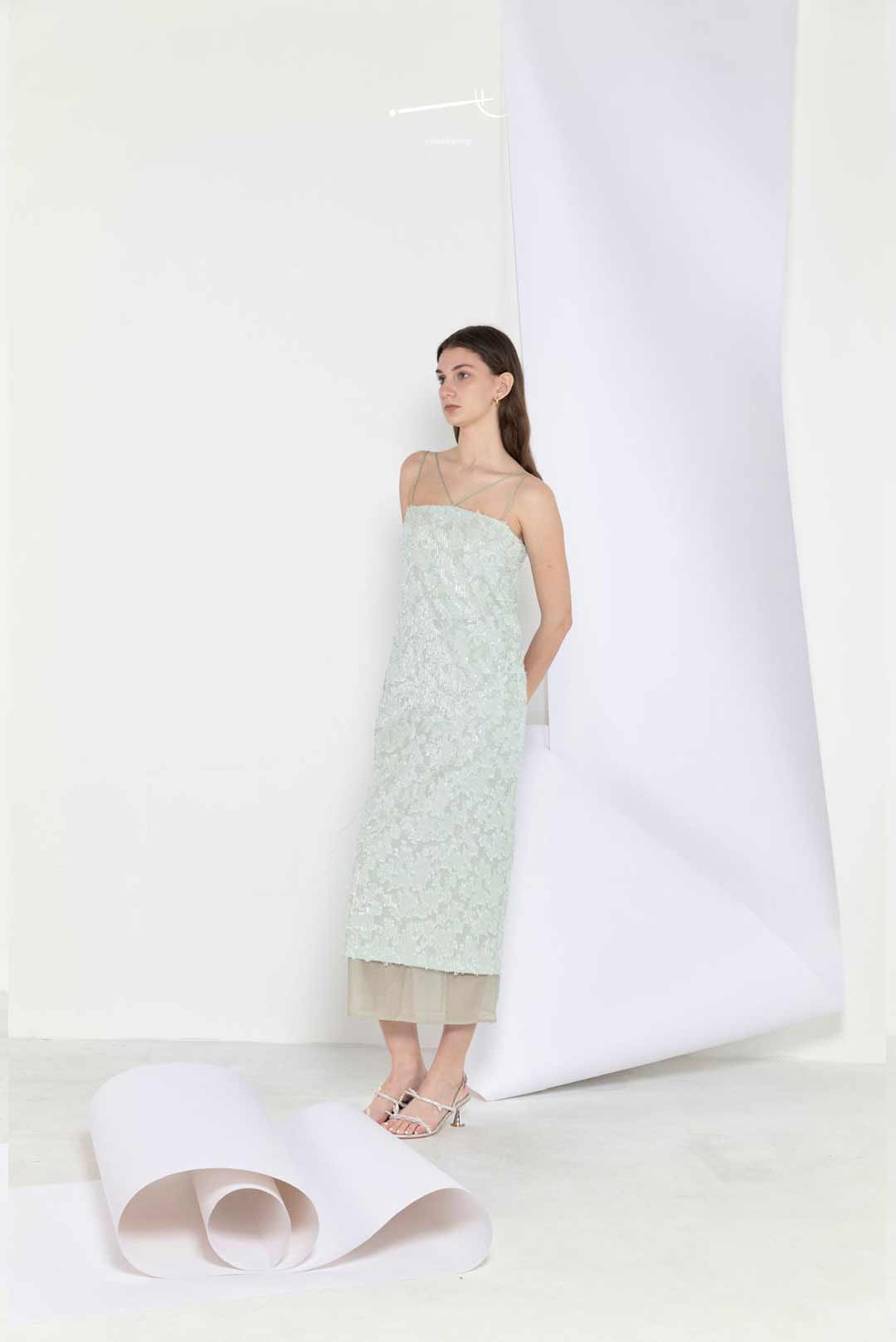 Glitter Jacquard Silk Skirt with Sheer Hem