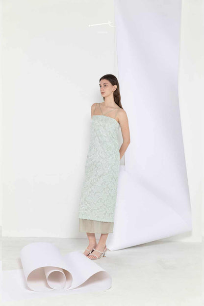 Glitter Jacquard Silk Skirt with Sheer Hem