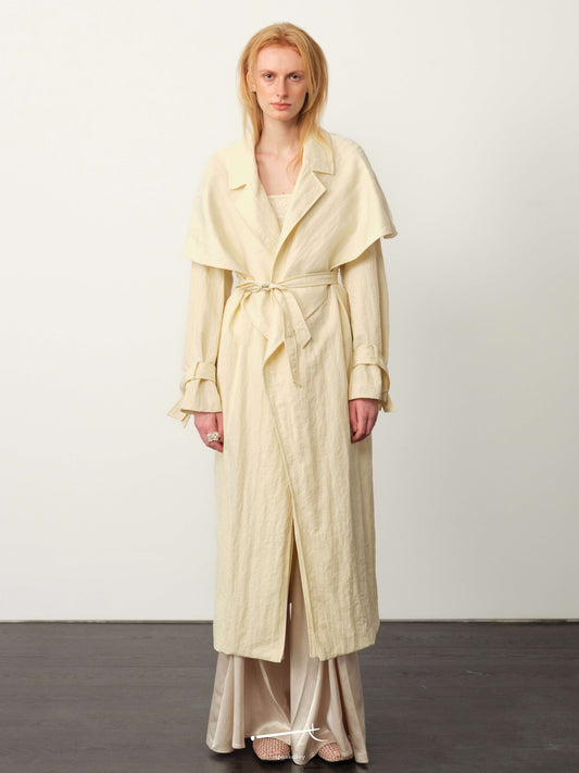 TENCEL™ Textured Apricot Double-Collar Trench Coat