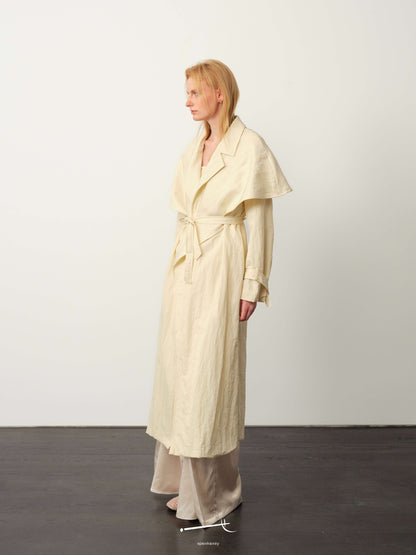 TENCEL™ Textured Apricot Double-Collar Trench Coat