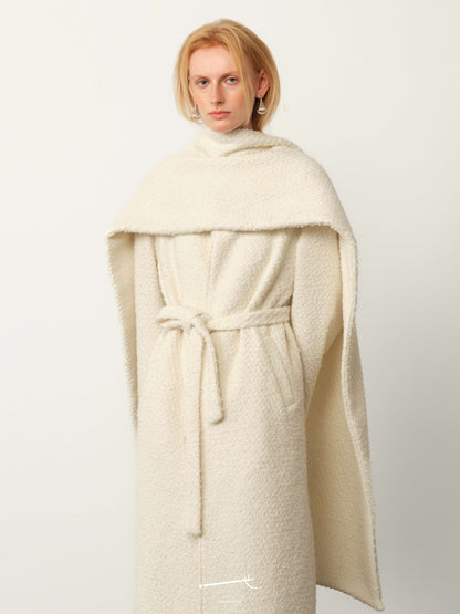 Minimal Snow-Tweed Collarless Relaxed Coat