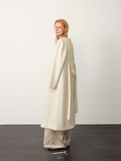 Minimal Snow-Tweed Collarless Relaxed Coat