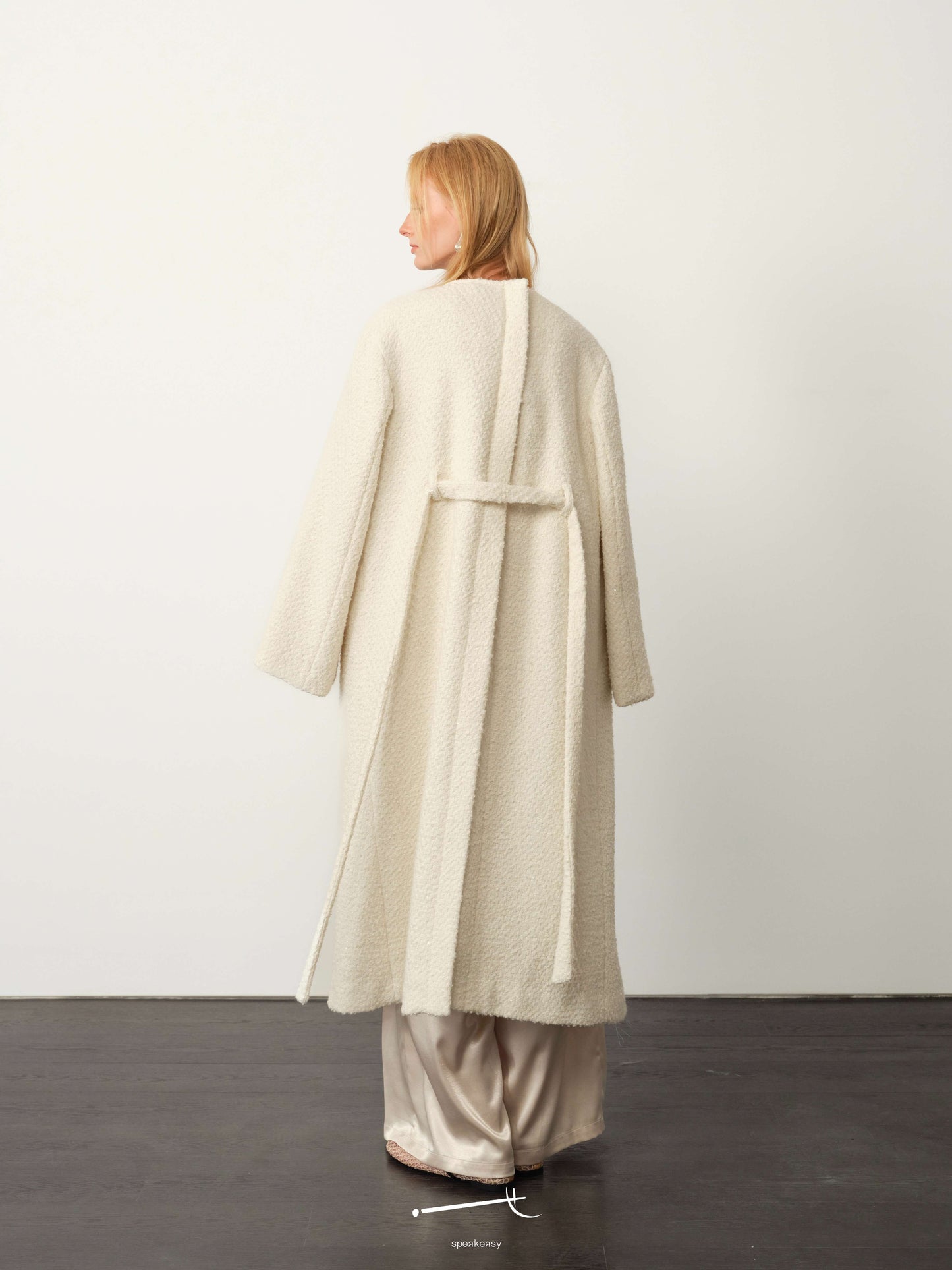 Minimal Snow-Tweed Collarless Relaxed Coat